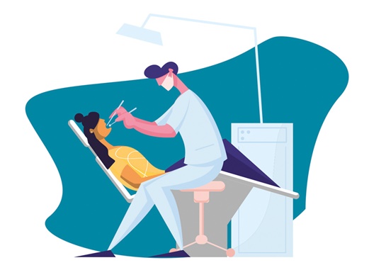 Illustration of dentist examining a patient